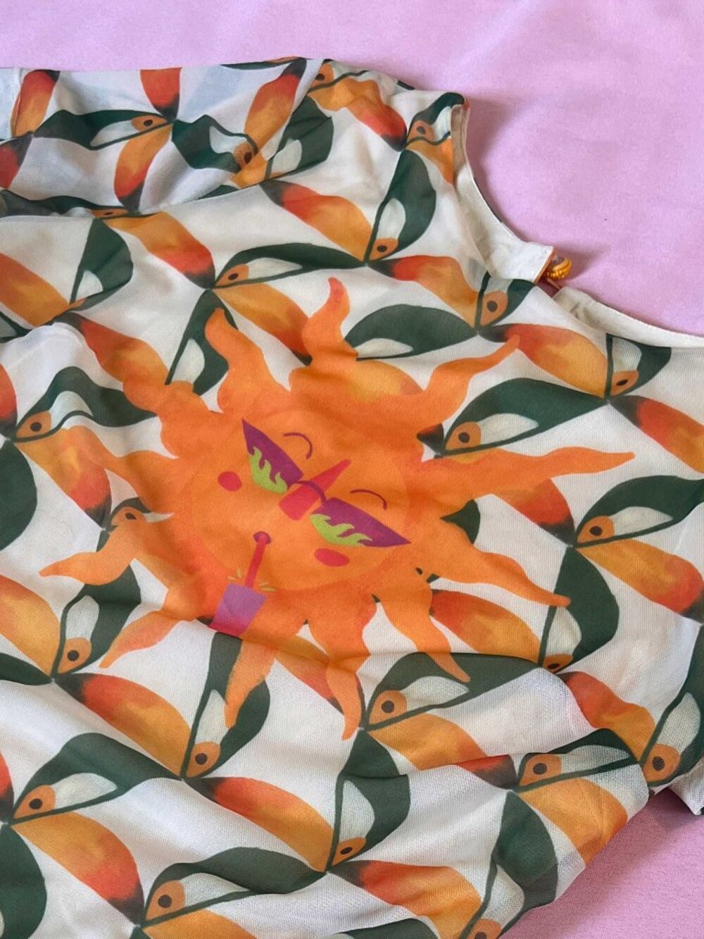 Farm Rio Mesh T-shirt Dress with Sun Motif - Picture 2 of 9